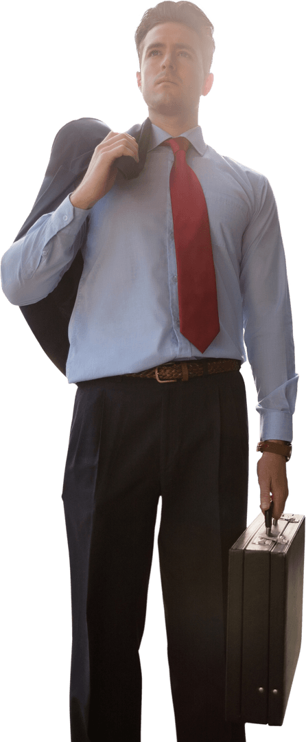 Confident Businessman Transparency Suitcase Blazer Low Angle