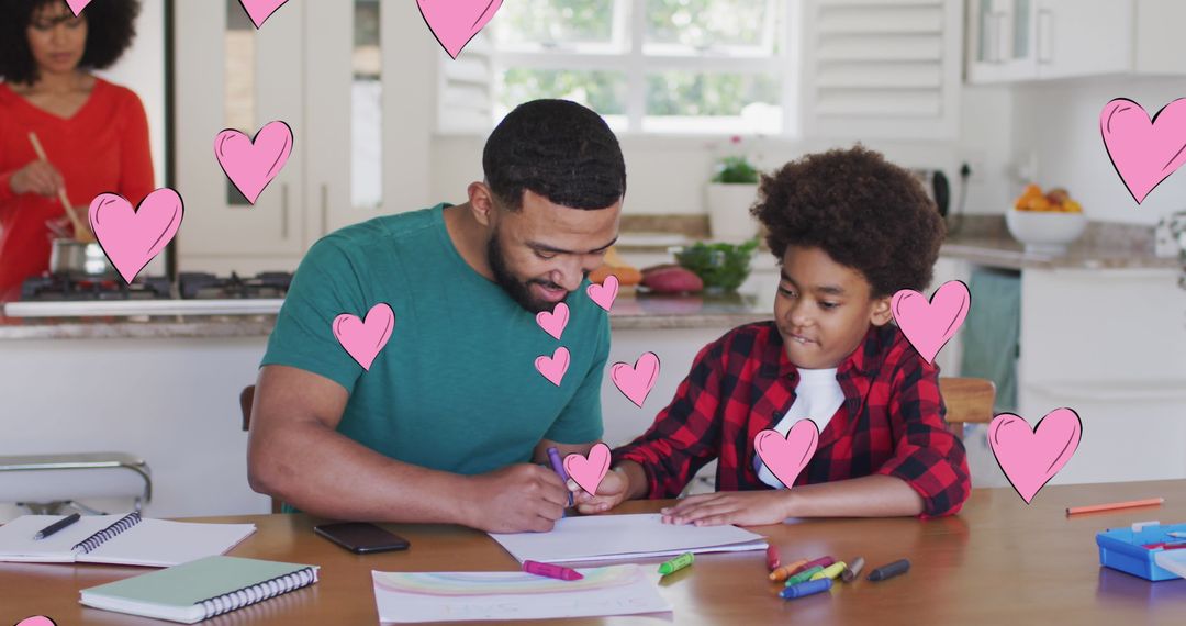 Father and Son Bonding Over Homework in Heartwarming Scene