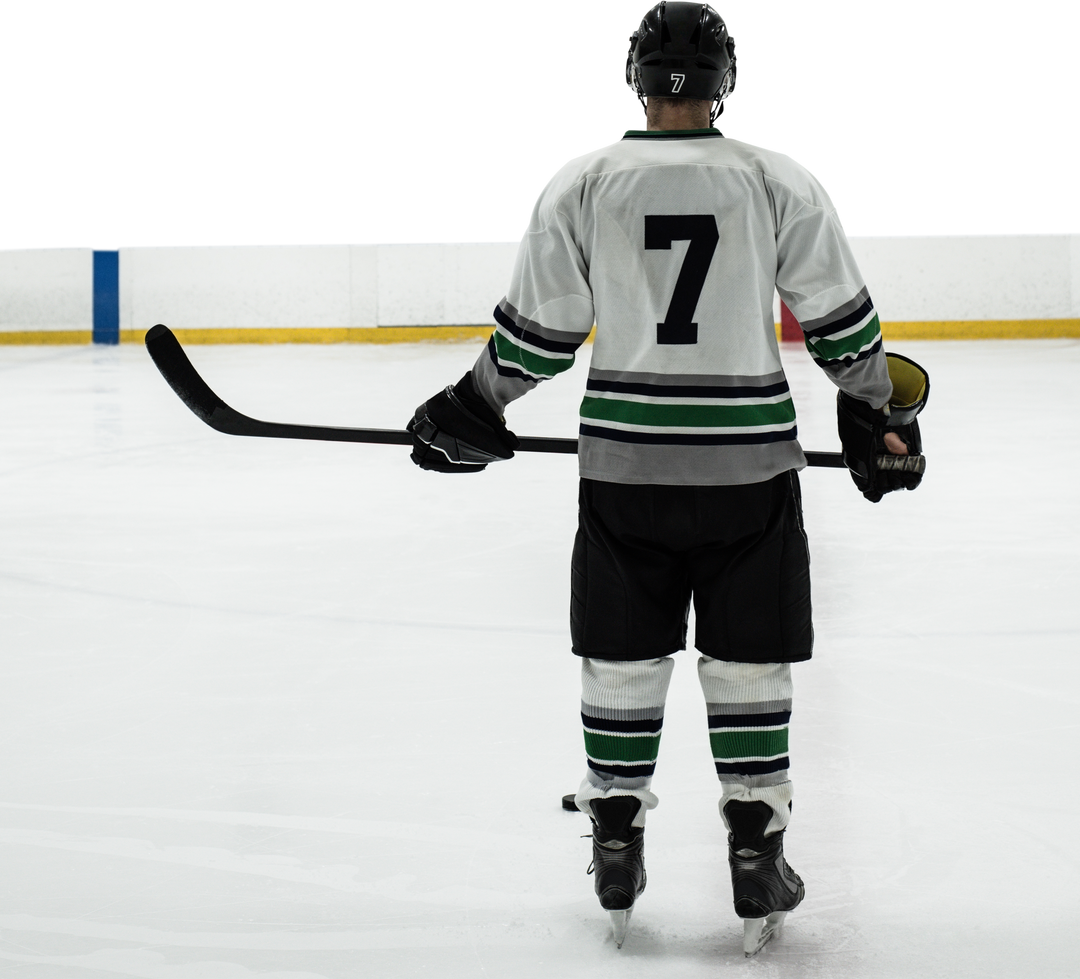 Rear View Transparent Scene of Hockey Player Holding Hockey Stick in Rink - Download Free Stock Images Pikwizard.com