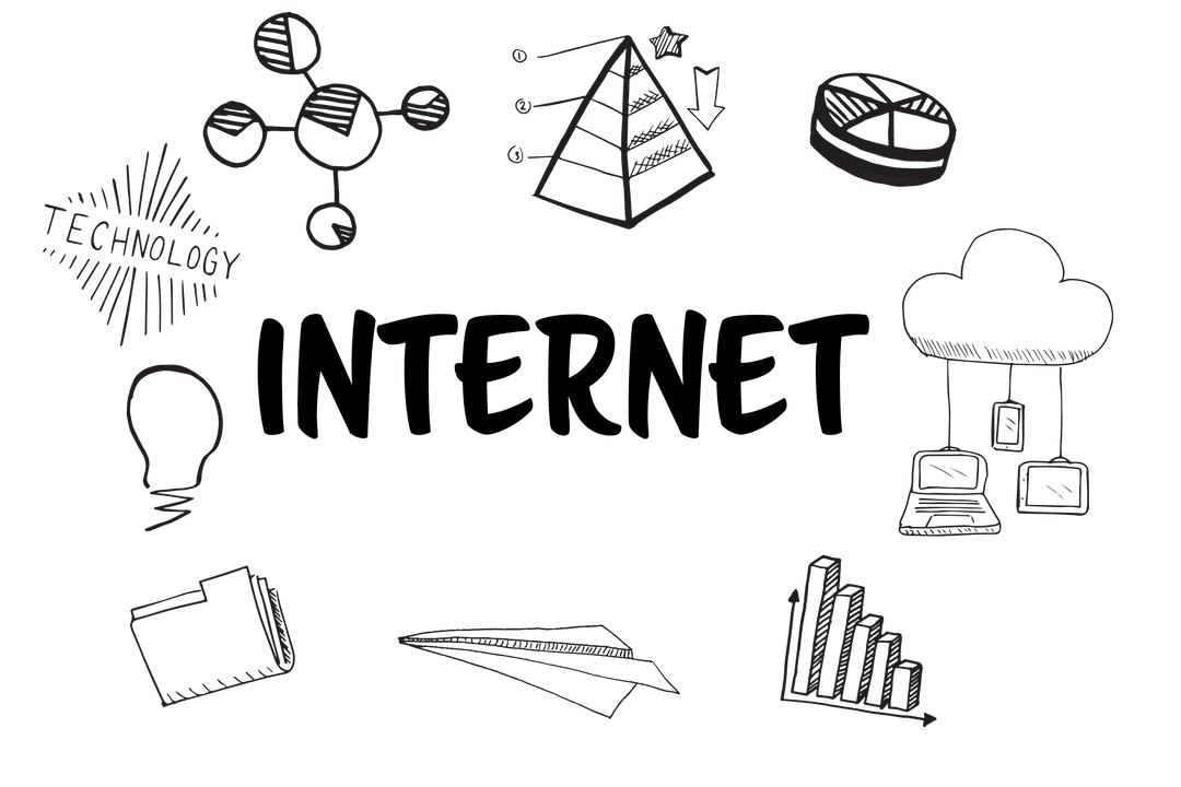 Digital Internet Icons Illustration on Transparent Background