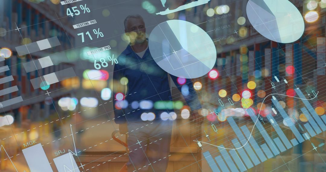 Warehouse Analytics with Data Overlay, Male Worker