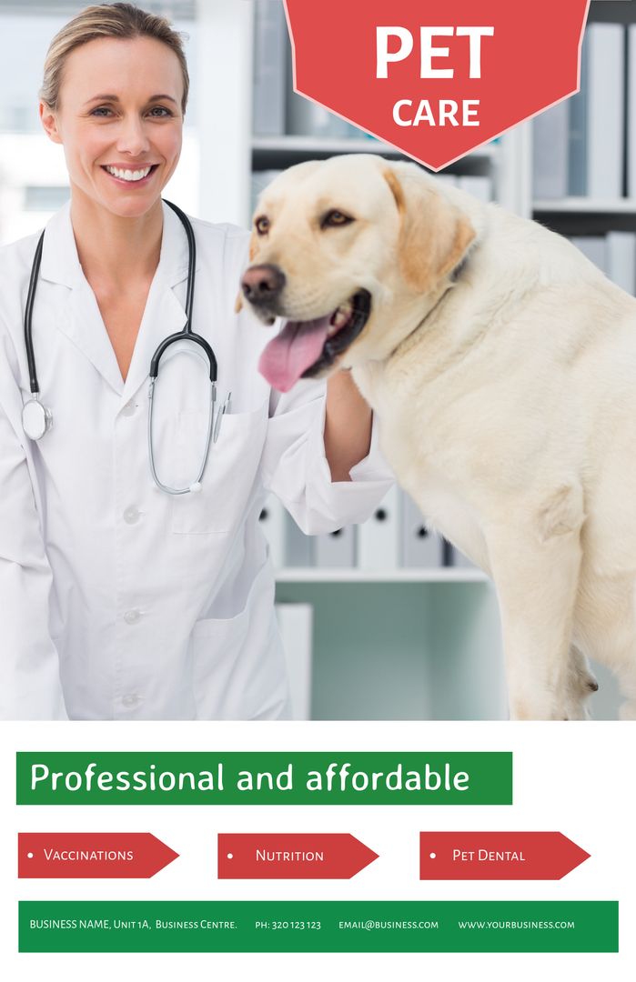 Smiling Veterinarian with Happy Dog Promoting Veterinary Services - Download Free Stock Templates Pikwizard.com