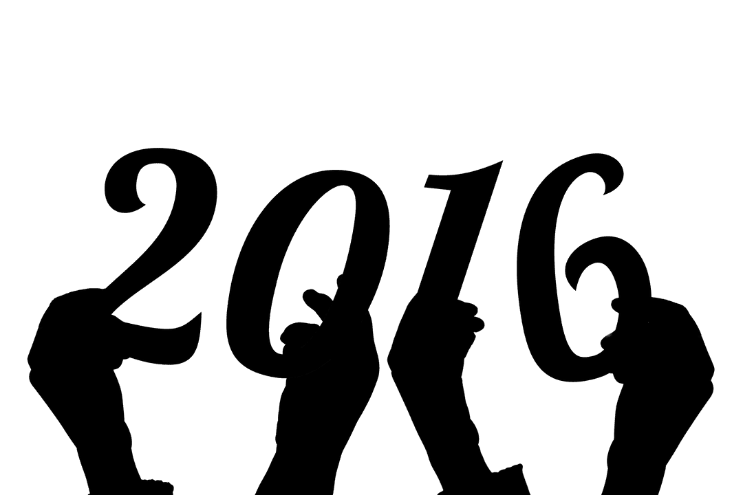 Transparent Silhouette of Hands Holding 2016 Numbers