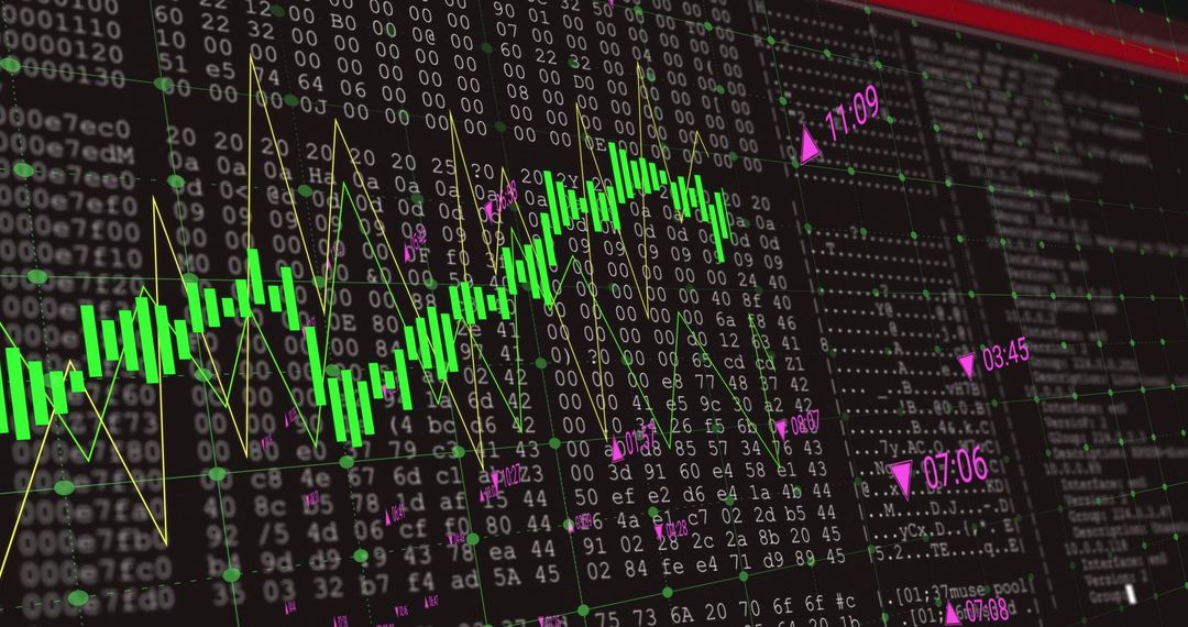 Financial Data Graph on Digital Screen Displaying Market Trends