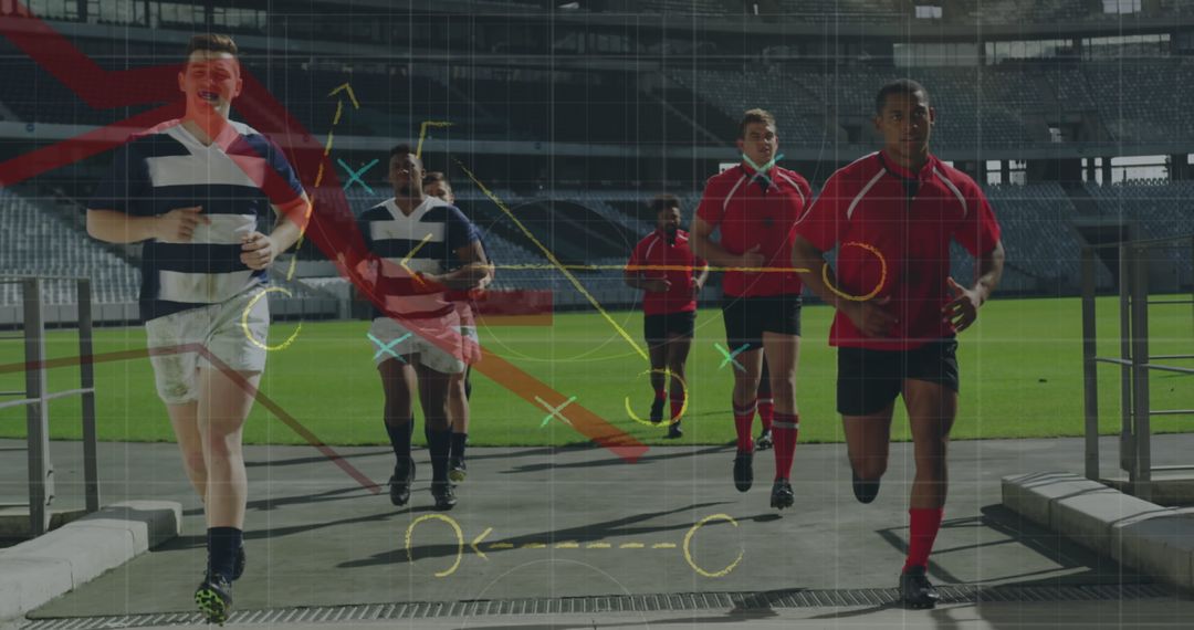 Diverse Rugby Team Analyzing Strategic Game Plan