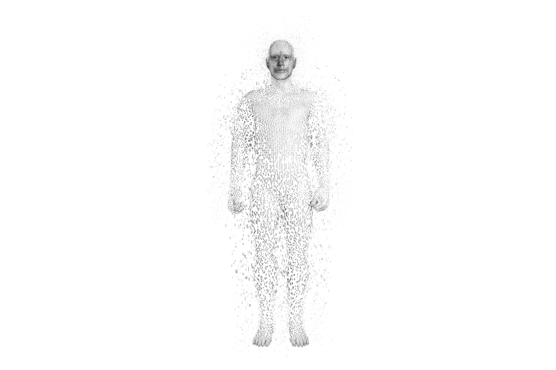 Transparent Pixelated Digital Composite of 3D Human Figure