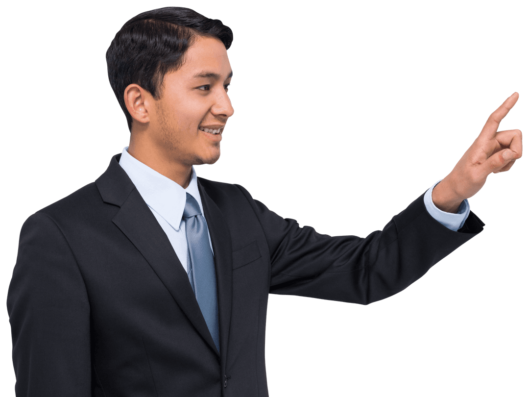 Transparent Businessman Gesturing Forward on White Background