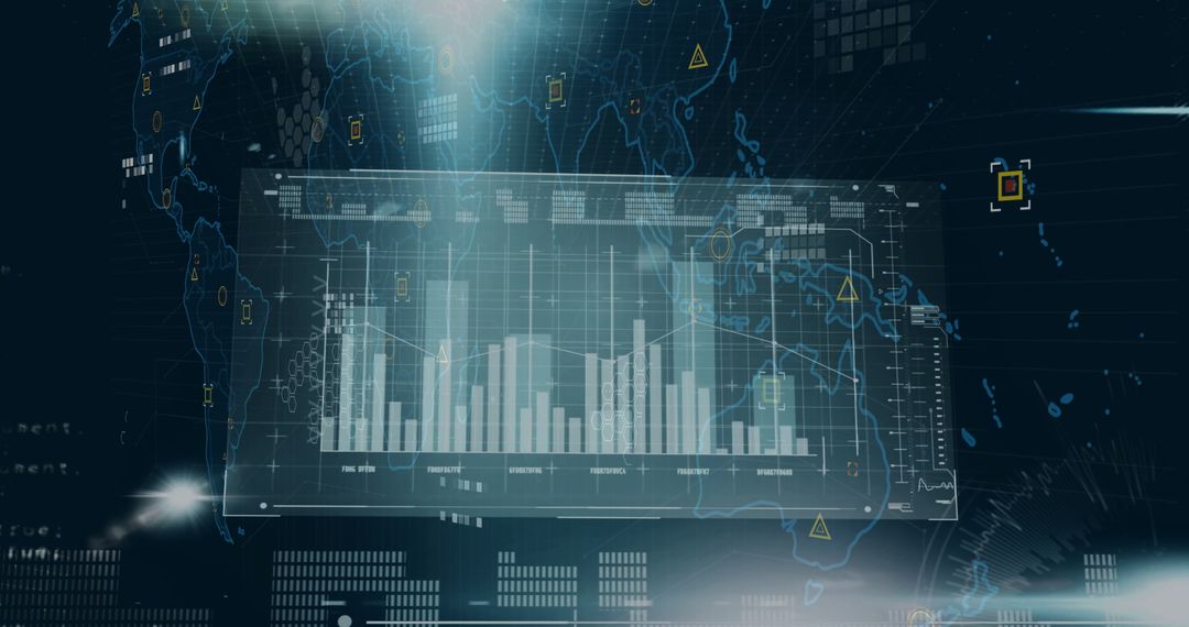 Innovative Global Tech Interface with Data Graphics and World Map Overlay