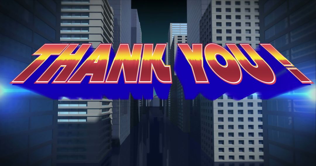 Thank You Text in Digital Cityscape Background