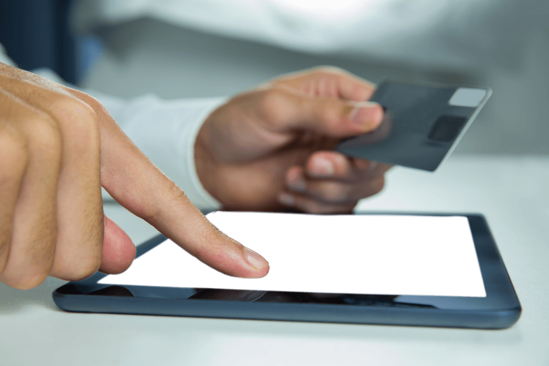 Transparent Ecommerce with Tablet and Credit Card on Display