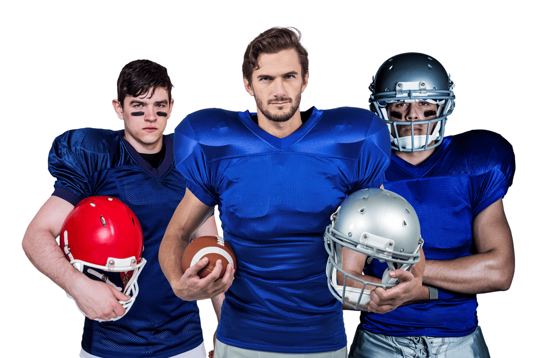 Transparent Rugby Players Holding Ball and Helmets