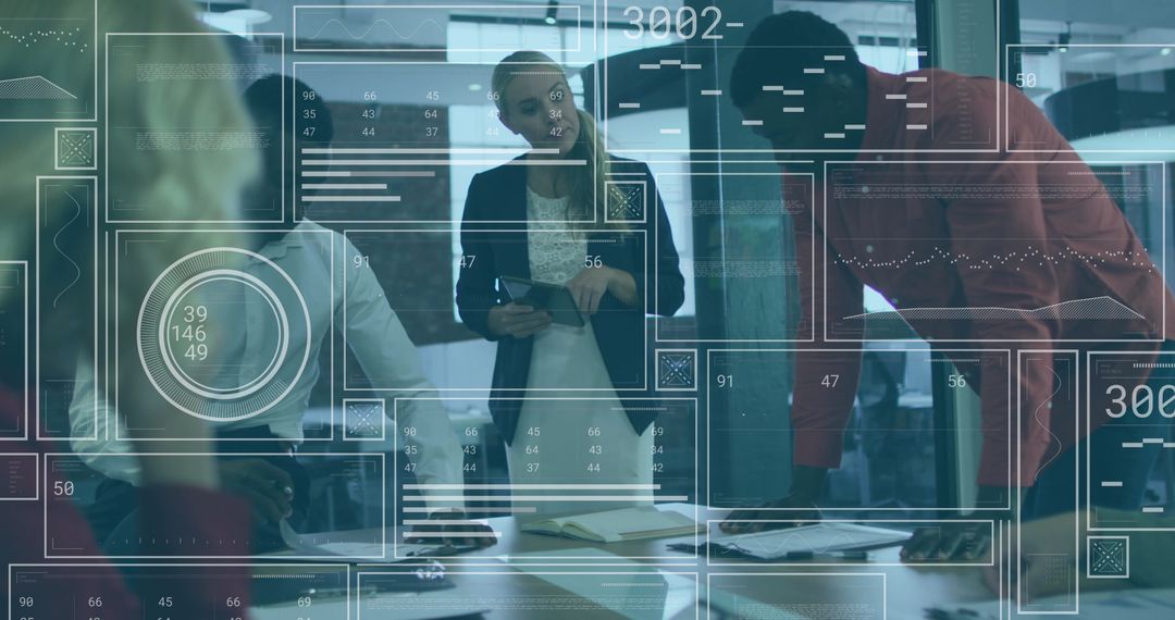 Business Team with Futuristic Data Visualization Interface