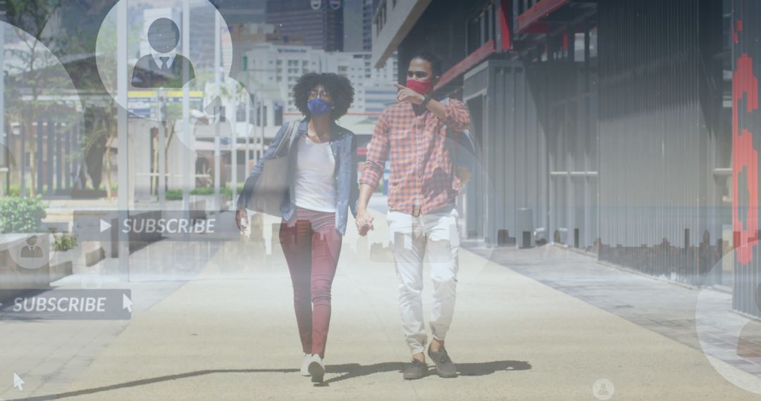 Couple Holding Hands with Social Media Network Overlay