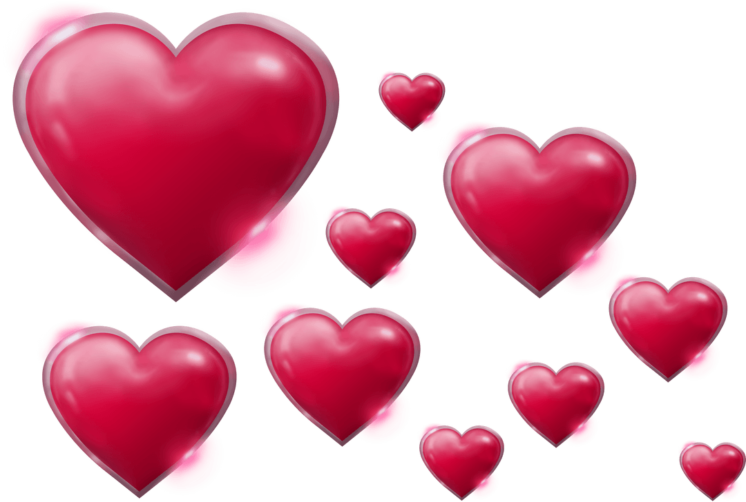 Red Hearts on Transparent Background Symbolizing Love and Romance