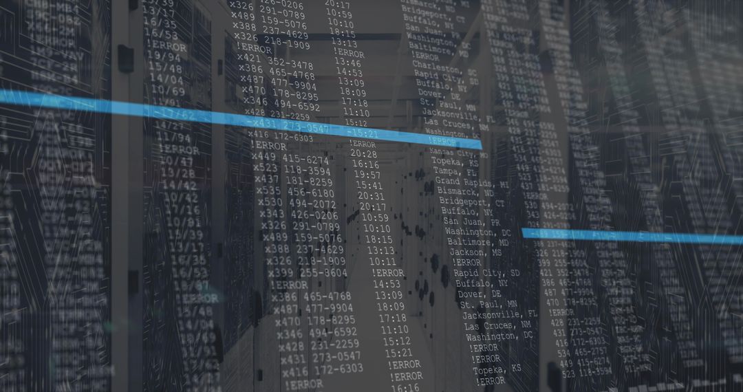 Server Racks Streaming Real-Time Telemetry with Cyan Light Streak in Data Center
