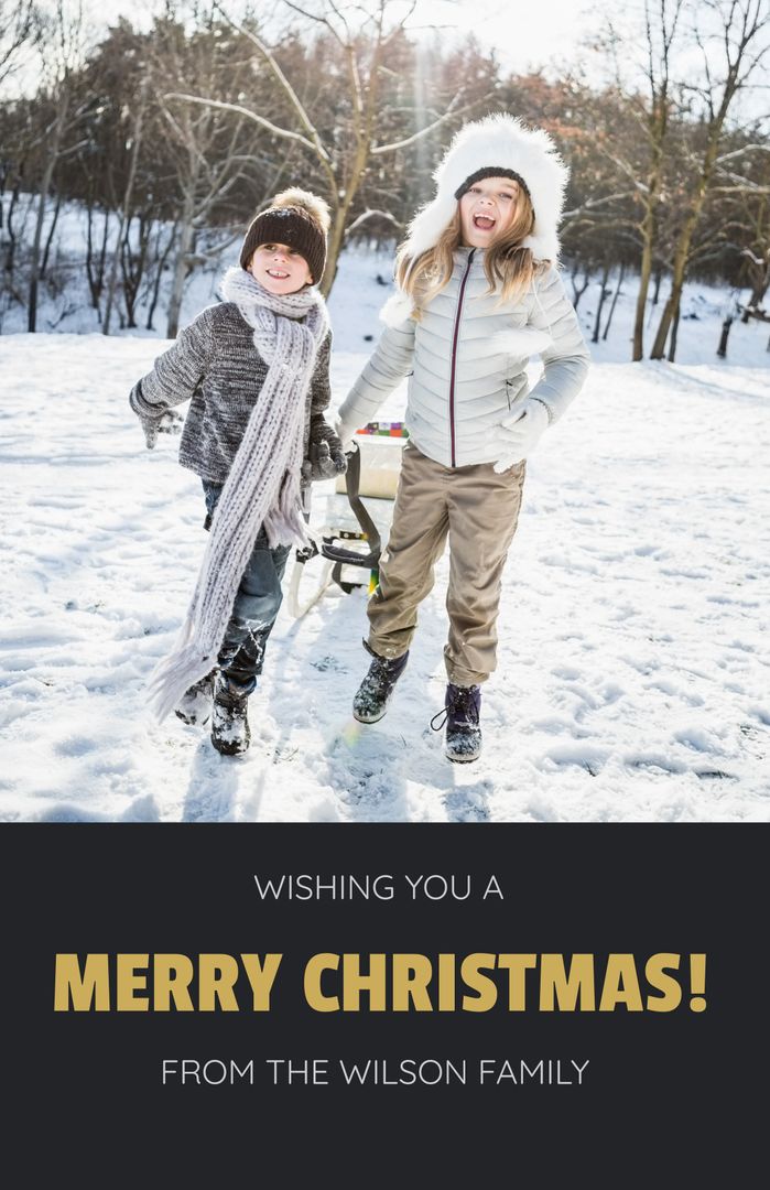 Joyful Children Playing in Snow During Christmas Season