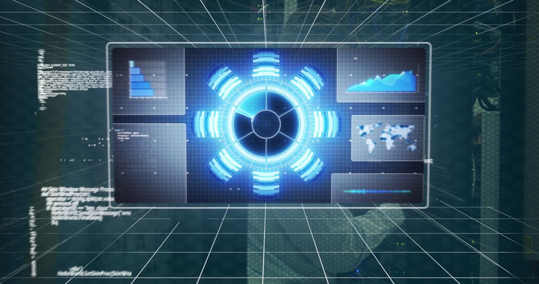 High-Tech Data Processing Interface with Grid Background - Free Images, Stock Photos and Pictures on Pikwizard.com