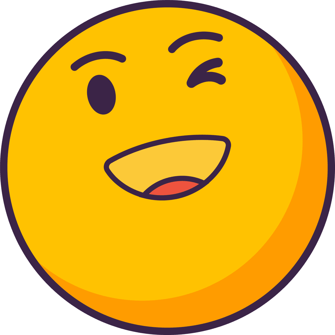 Playful Winking Emoticon in Flat Design on Transparent Background