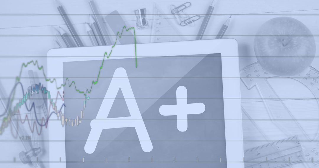 Digital Tablet with A+ Sign Over Financial Data Overlay