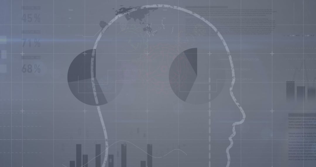 Silhouette of Human Head with Gears and Digital Financial Interface