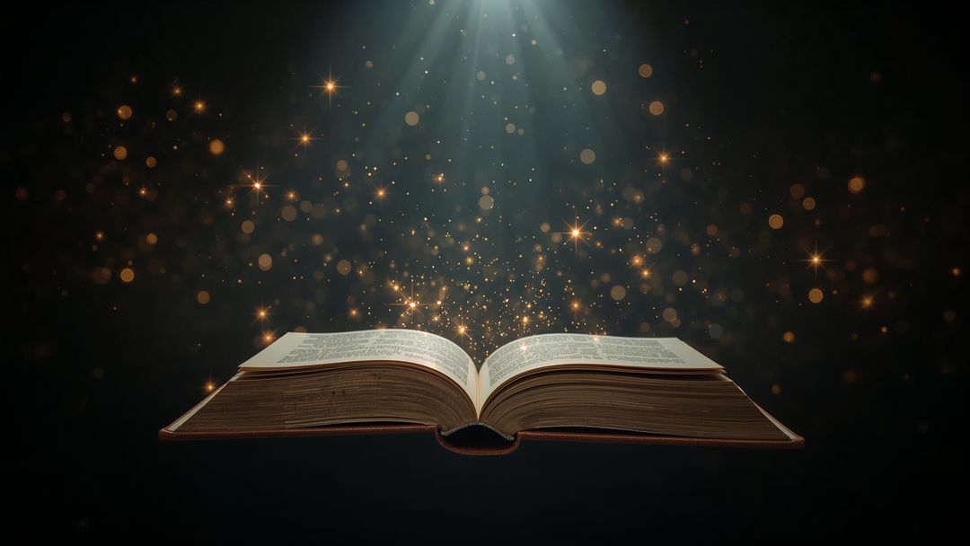 Enchanted Book with Glowing Particles under Mystic Light
