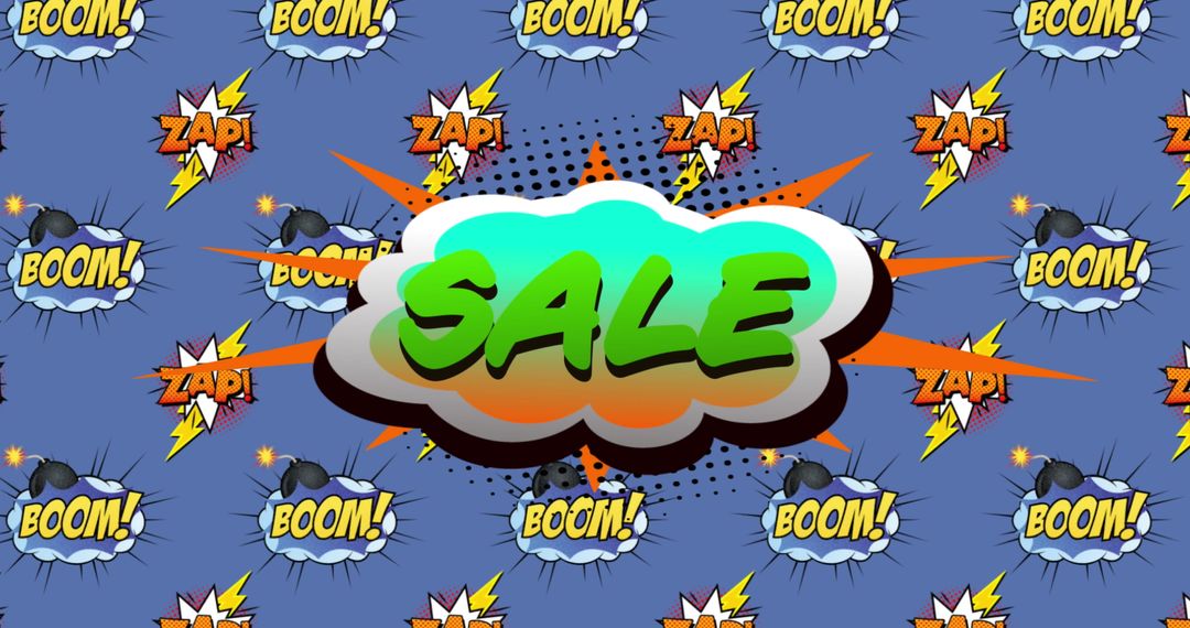 Retro Comic Style Sale Banner with Colorful Speech Bubbles