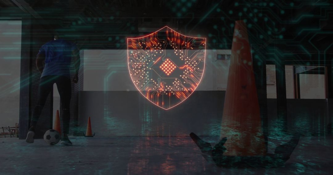 Duality of Culture and Technology in Dark Apartment, Bird Icon Hologram Concept