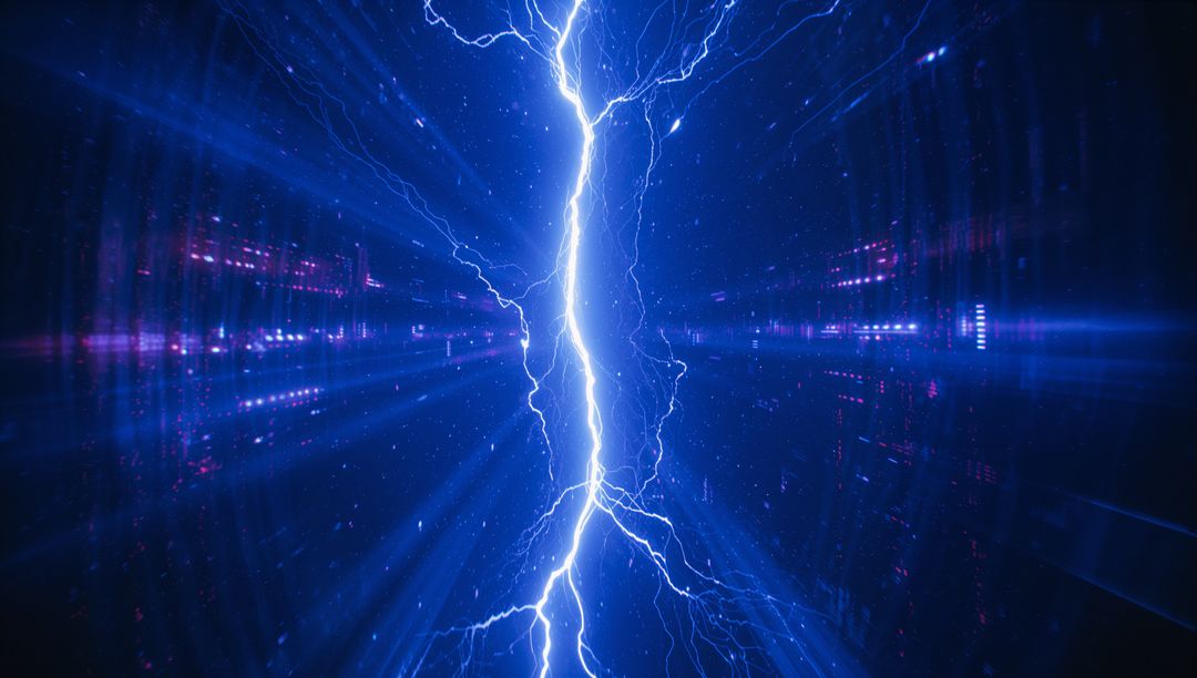 Electric Energy Bolt in Futuristic Neon Data Tunnel