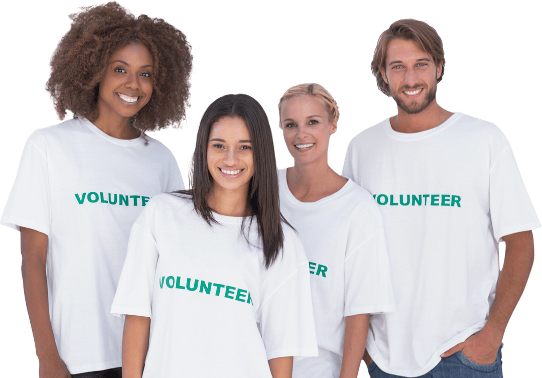 Diverse Group of Cheerful Volunteers on Transparent Background