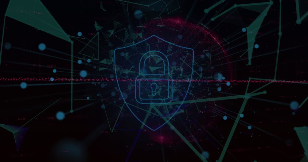 Digital Security Lock Shield on Cyber Network Background