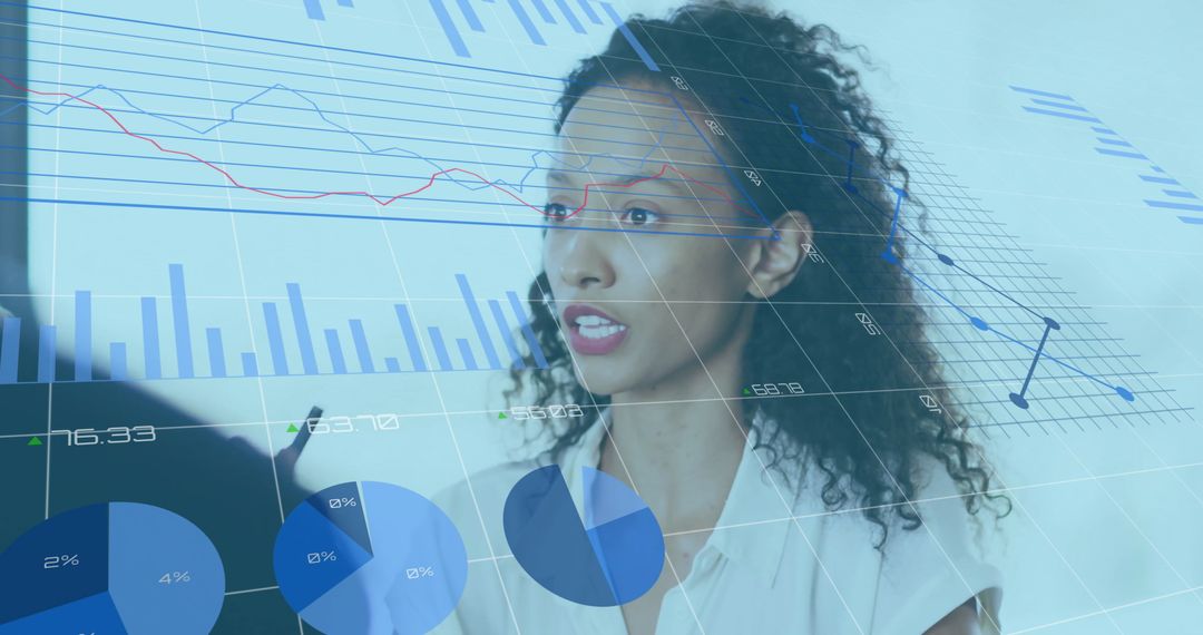 Diverse Team Collaborating with Financial Charts Overlay