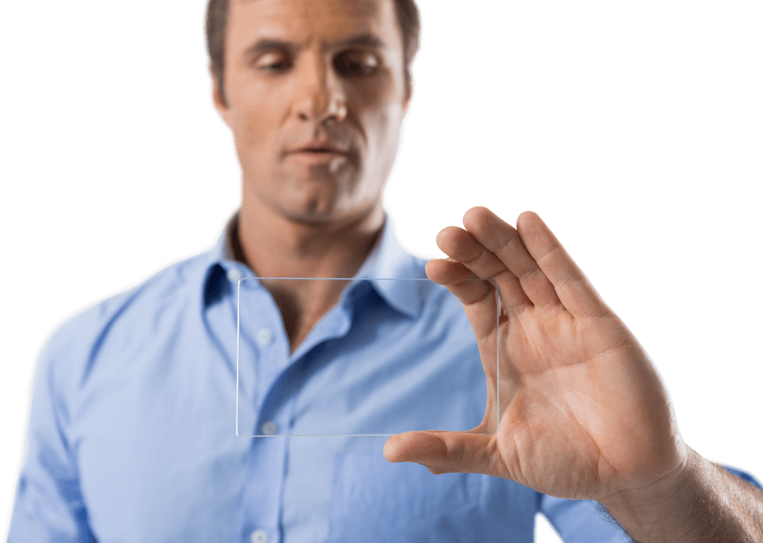 Businessperson Utilizing Transparent Glass Mobile Phone