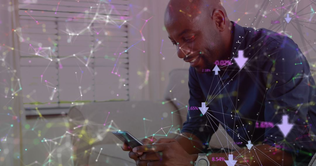 Man Engaging with Digital Interface on Smartphone