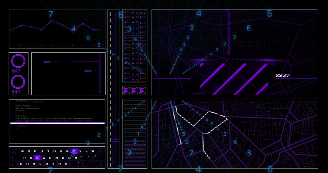 Futuristic Neon Interface with Data Analytics and Street Mapping