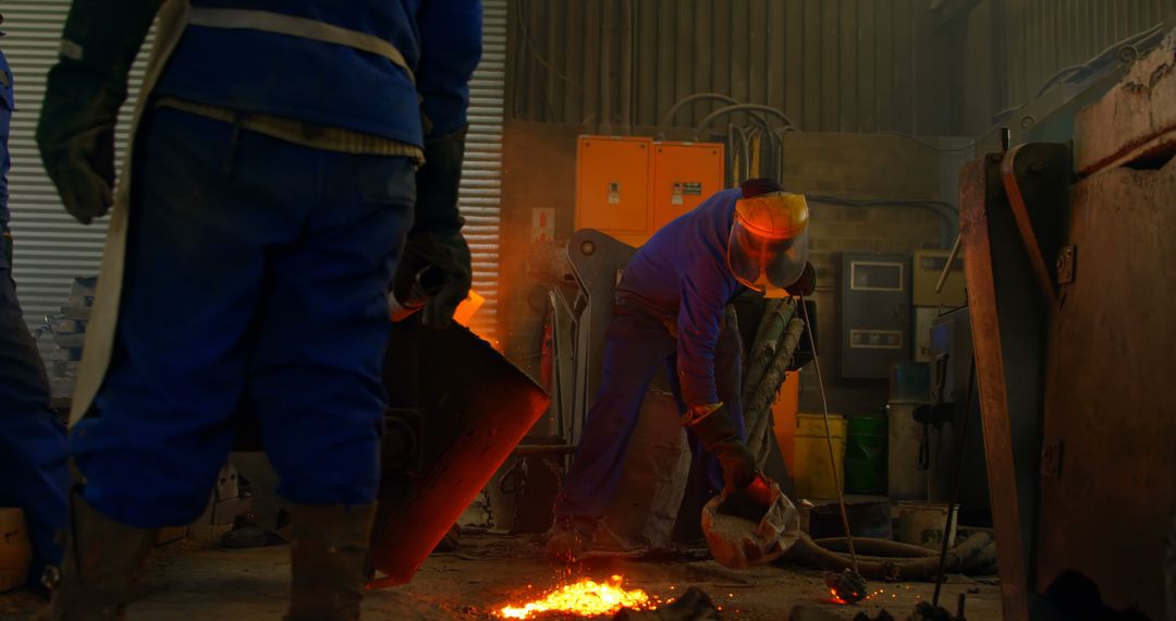 Foundry Workers Pouring Molten Metal in Industrial Factory - Free Images, Stock Photos and Pictures on Pikwizard.com