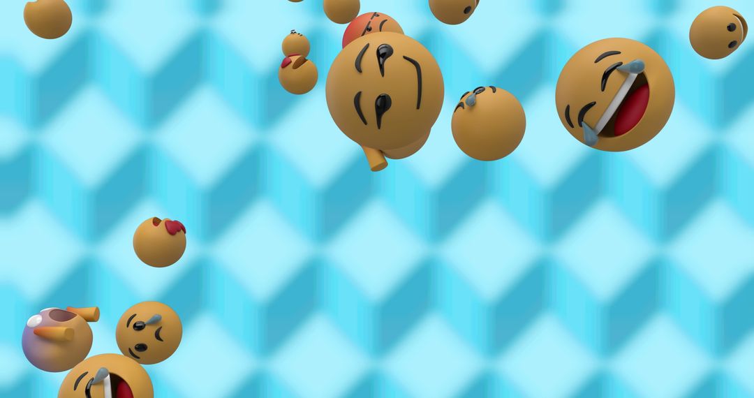 Digital Emojis Floating on Blue Patterned Background