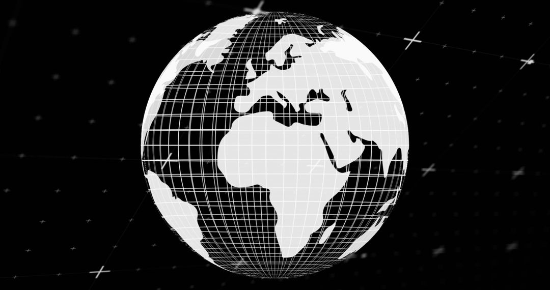 Rotating Wireframe Globe Highlighting Africa Europe Middle East Monochrome Futuristic Grid