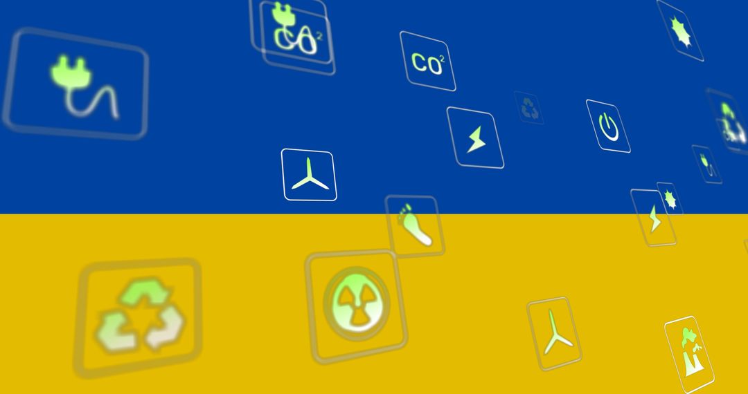 Icons Representing Energy Resources Overlaid on Ukrainian Flag