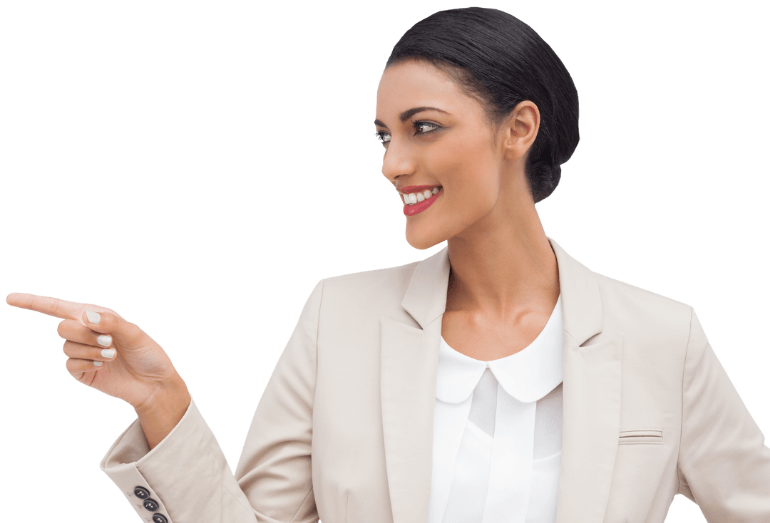 Confident Businesswoman Pointing Indicating Transparent Background