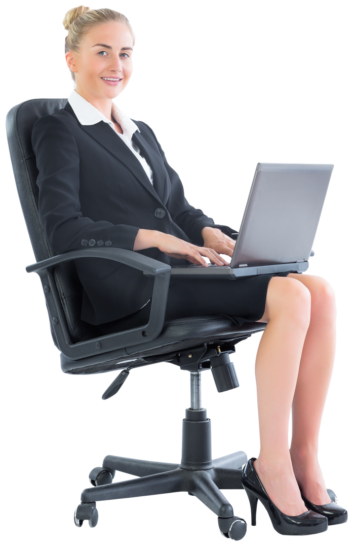 Transparent Image of Businesswoman Sitting in Swivel Chair with Laptop - Download Free Stock Images Pikwizard.com