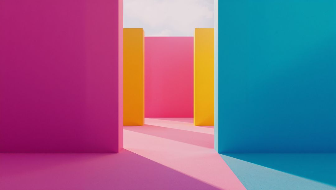 Colorful Geometric Corridor with Abstract Panels