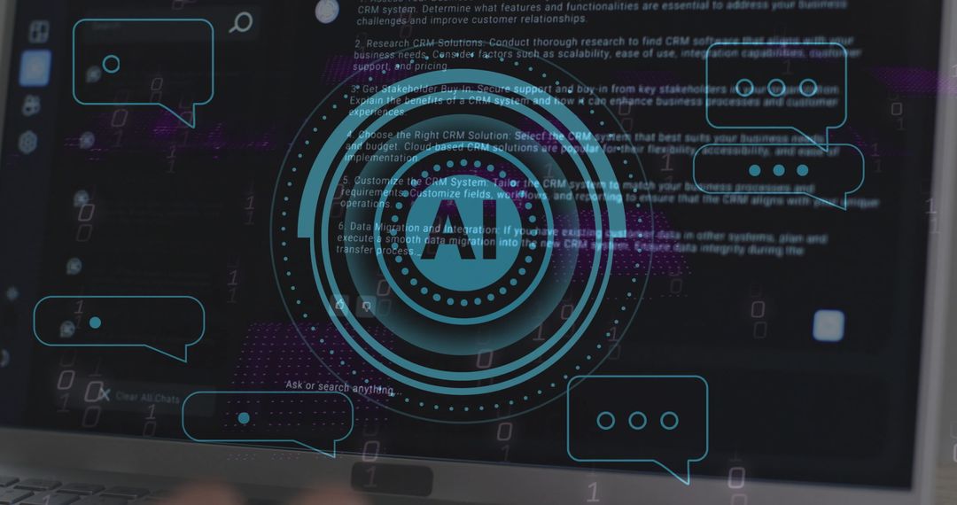 Abstract AI Data Interface on Computer Screen