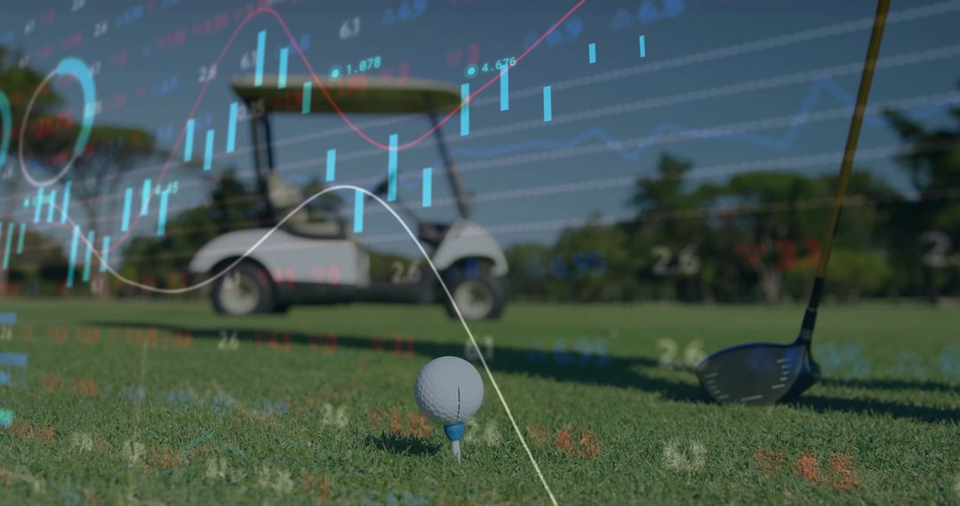 Golf and Finance Concept: Tee-off with Stock Market Data Overlay