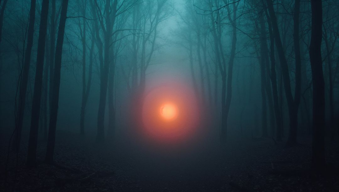Mystical Orange Orb in Misty Forest