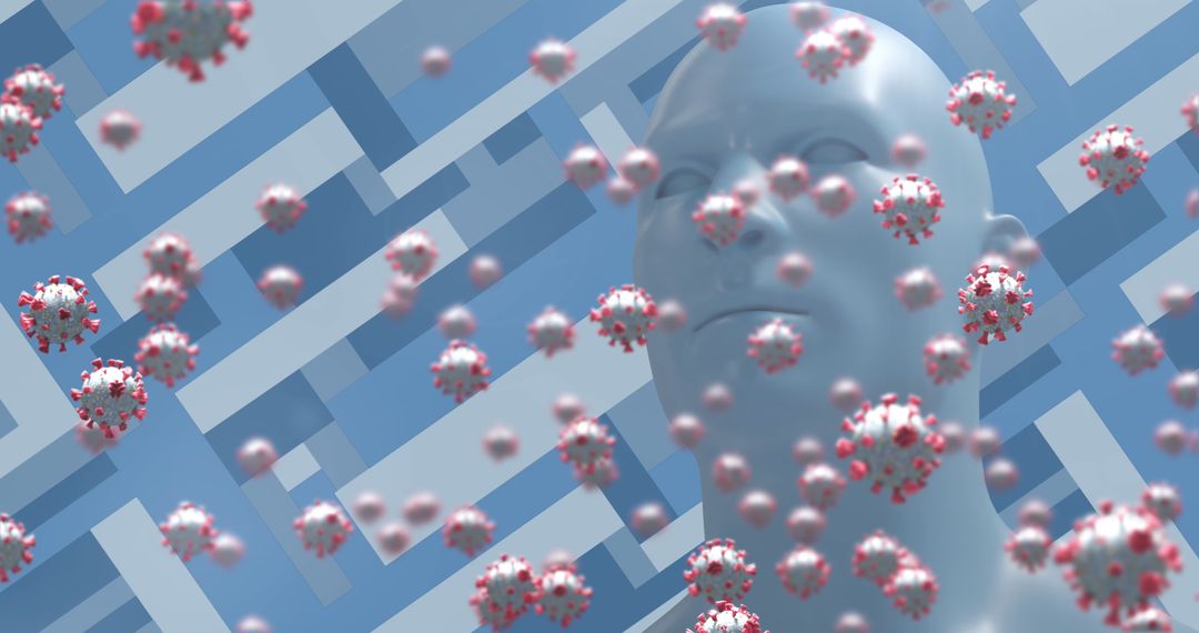 Abstract Human Head with Floating Virus Cells