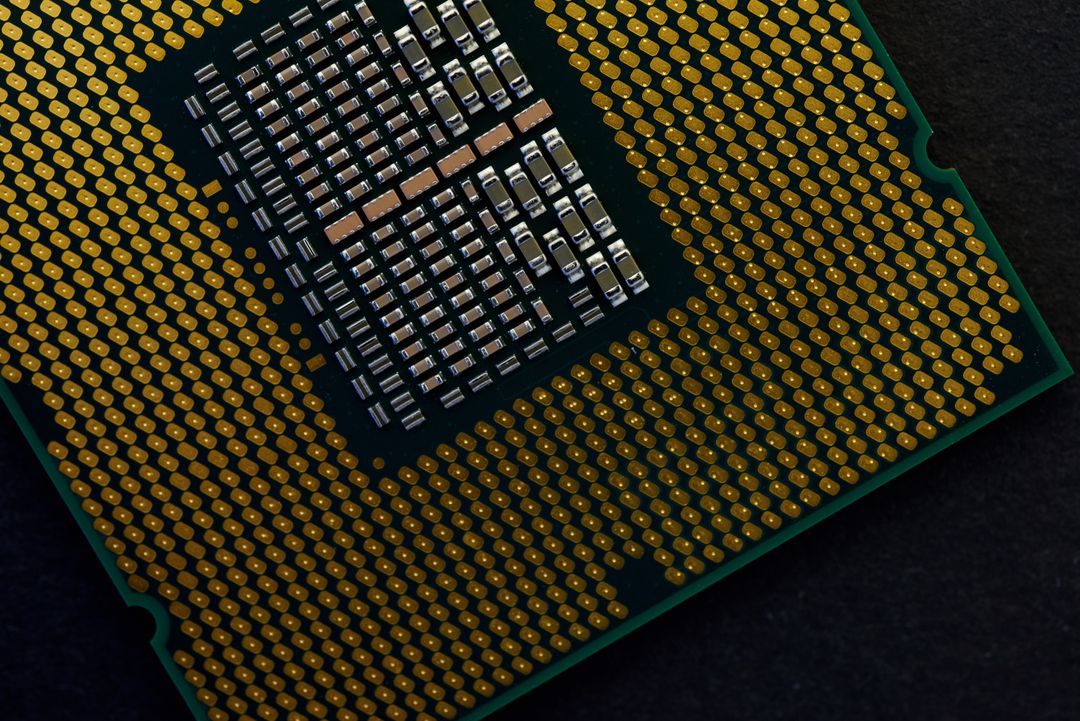 Close-Up of Computer Microprocessor on Dark Surface