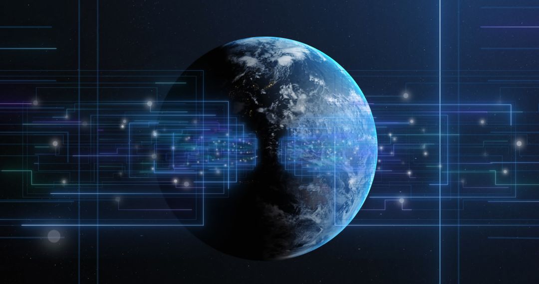 Planet Earth with Digital Data Connections Overlay