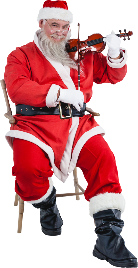 Smiling Santa Claus Playing Violin on Chair Transparent Background - Download Free Stock Images Pikwizard.com