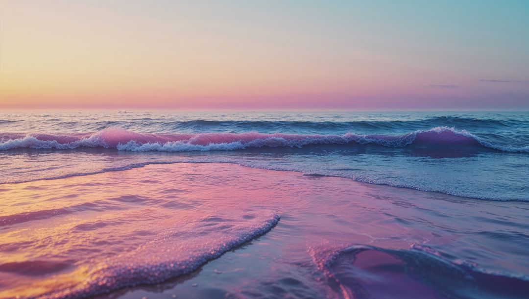 Pastel Sunset Waves at Serene Sandy Shoreline