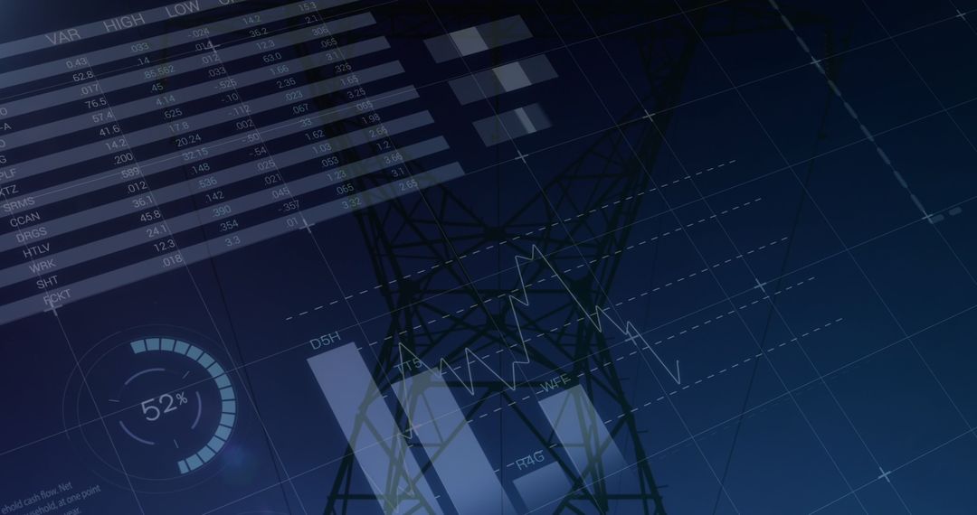 Modern Technology Displaying Digital Graphs and Transmission Tower